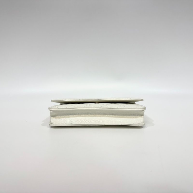 CHANEL白色荔枝皮淡金釦下蓋WOC AP0250-8