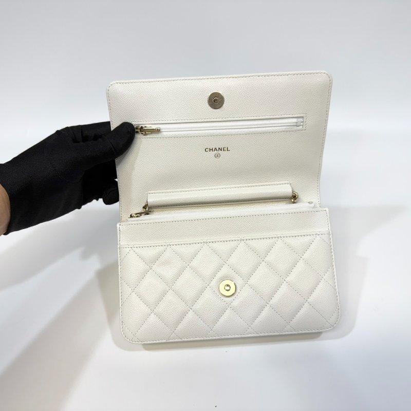 CHANEL白色荔枝皮淡金釦下蓋WOC AP0250-10