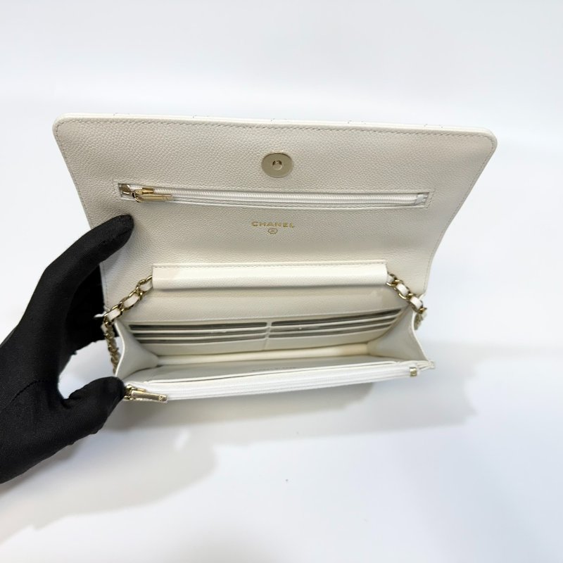 CHANEL白色荔枝皮淡金釦下蓋WOC AP0250-11