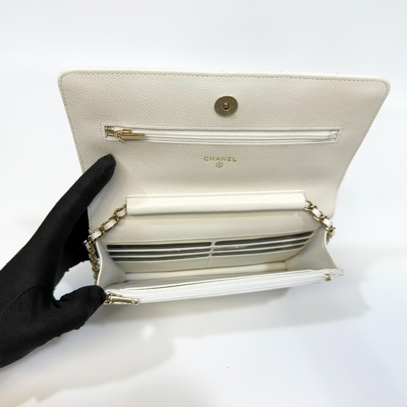 CHANEL白色荔枝皮淡金釦下蓋WOC AP0250-12