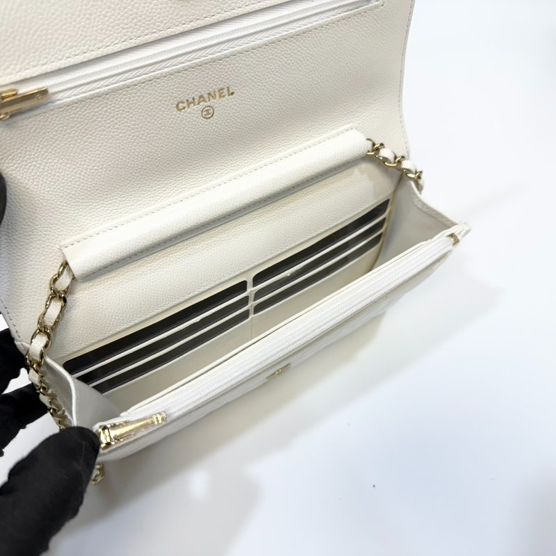 CHANEL白色荔枝皮淡金釦下蓋WOC AP0250-14