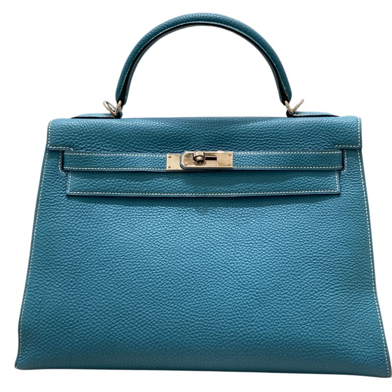 HERMES 愛馬仕 KELLY 32 外縫 🄸刻 皮革 手提包 藍色 銀釦-1