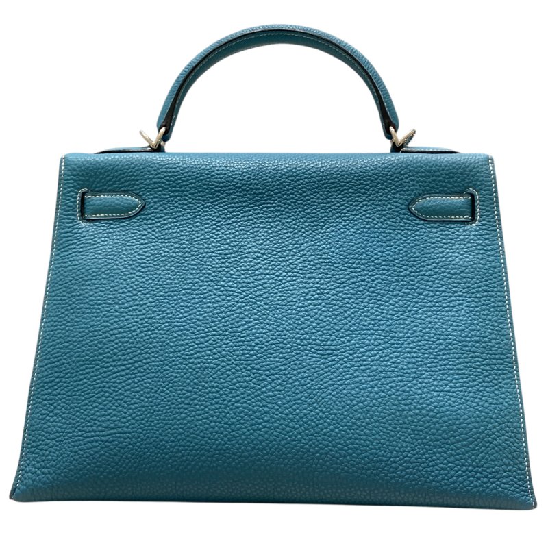 HERMES 愛馬仕 KELLY 32 外縫 🄸刻 皮革 手提包 藍色 銀釦-2