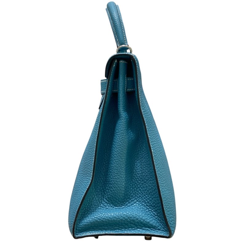 HERMES 愛馬仕 KELLY 32 外縫 🄸刻 皮革 手提包 藍色 銀釦-3