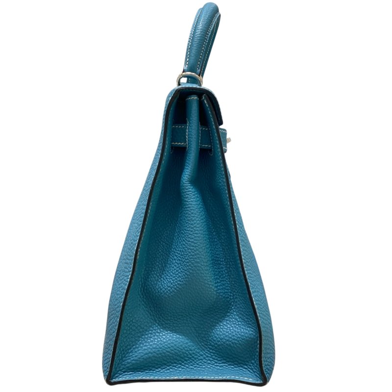 HERMES 愛馬仕 KELLY 32 外縫 🄸刻 皮革 手提包 藍色 銀釦-4