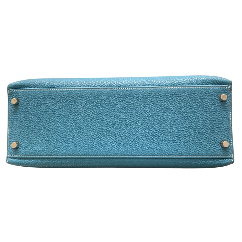 HERMES 愛馬仕 KELLY 32 外縫 🄸刻 皮革 手提包 藍色 銀釦-5
