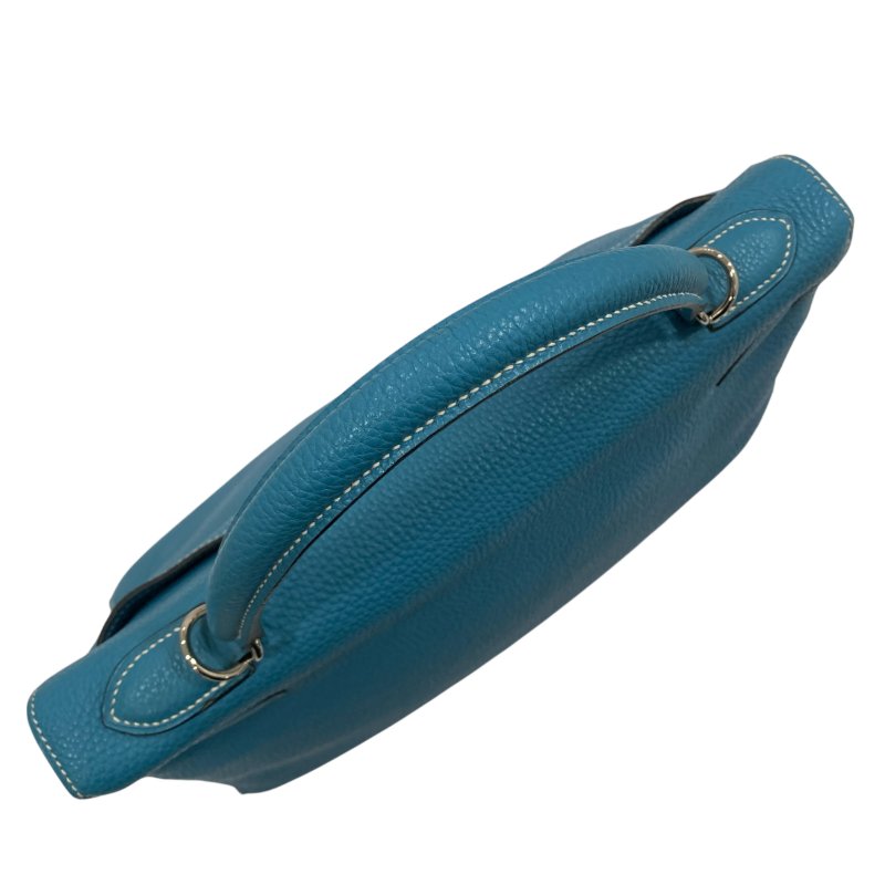 HERMES 愛馬仕 KELLY 32 外縫 🄸刻 皮革 手提包 藍色 銀釦-6