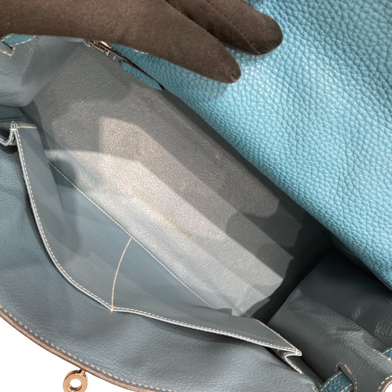 HERMES 愛馬仕 KELLY 32 外縫 🄸刻 皮革 手提包 藍色 銀釦-7