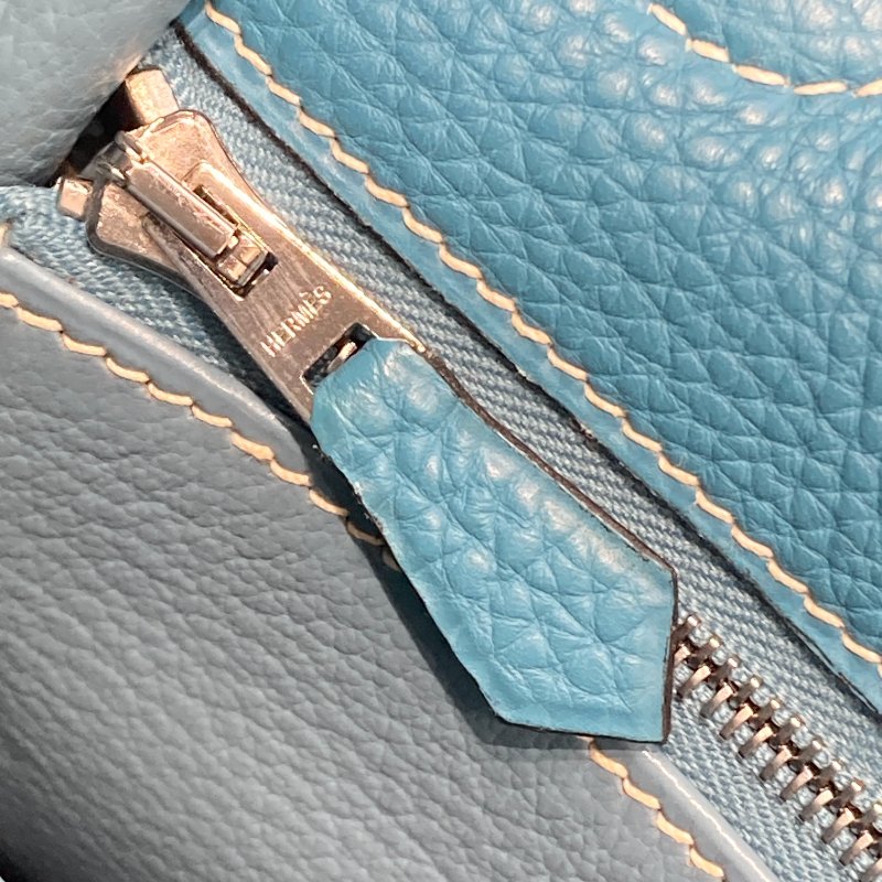 HERMES 愛馬仕 KELLY 32 外縫 🄸刻 皮革 手提包 藍色 銀釦-15