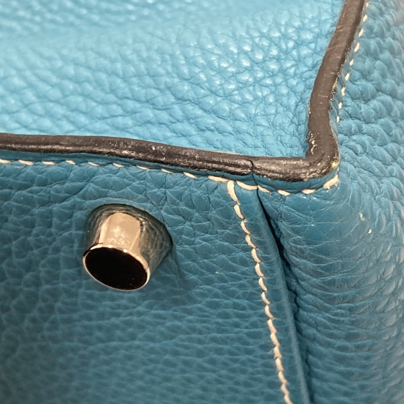 HERMES 愛馬仕 KELLY 32 外縫 🄸刻 皮革 手提包 藍色 銀釦-18