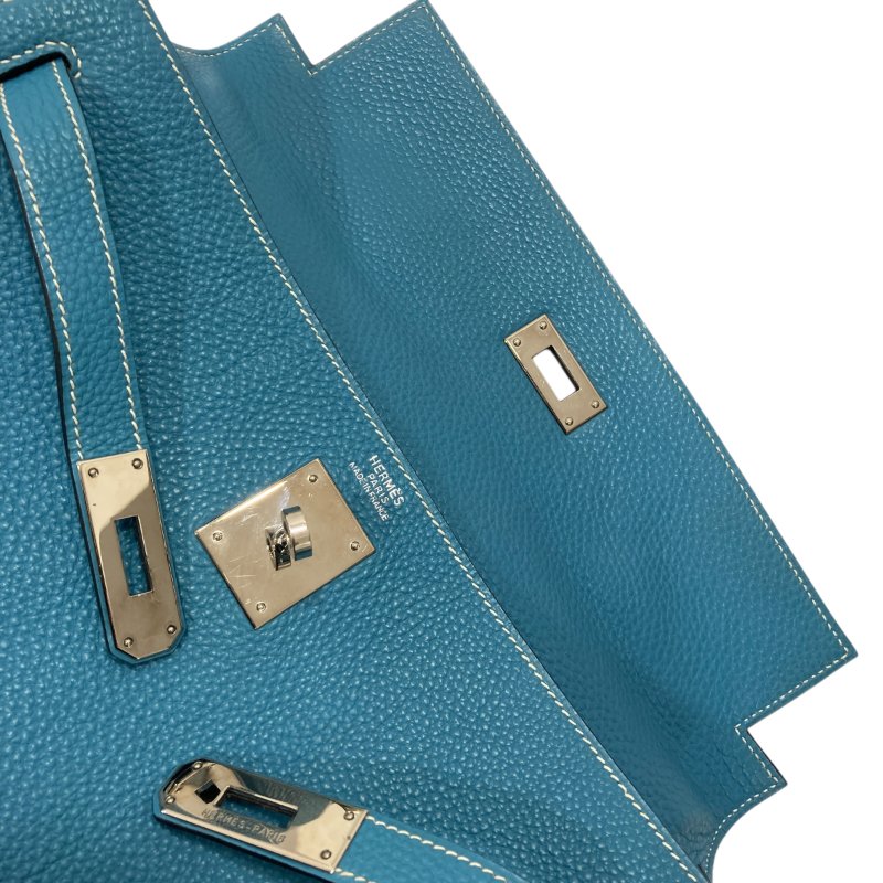 HERMES 愛馬仕 KELLY 32 外縫 🄸刻 皮革 手提包 藍色 銀釦-20