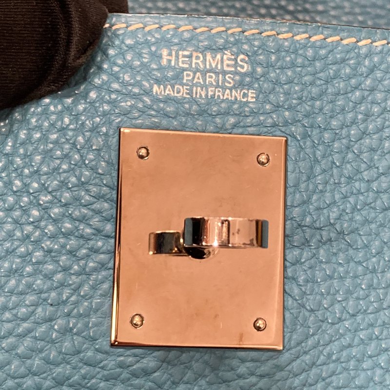 HERMES 愛馬仕 KELLY 32 外縫 🄸刻 皮革 手提包 藍色 銀釦-21