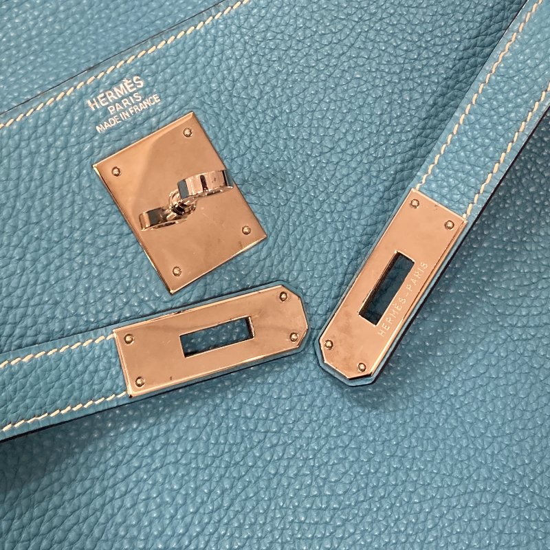 HERMES 愛馬仕 KELLY 32 外縫 🄸刻 皮革 手提包 藍色 銀釦-22