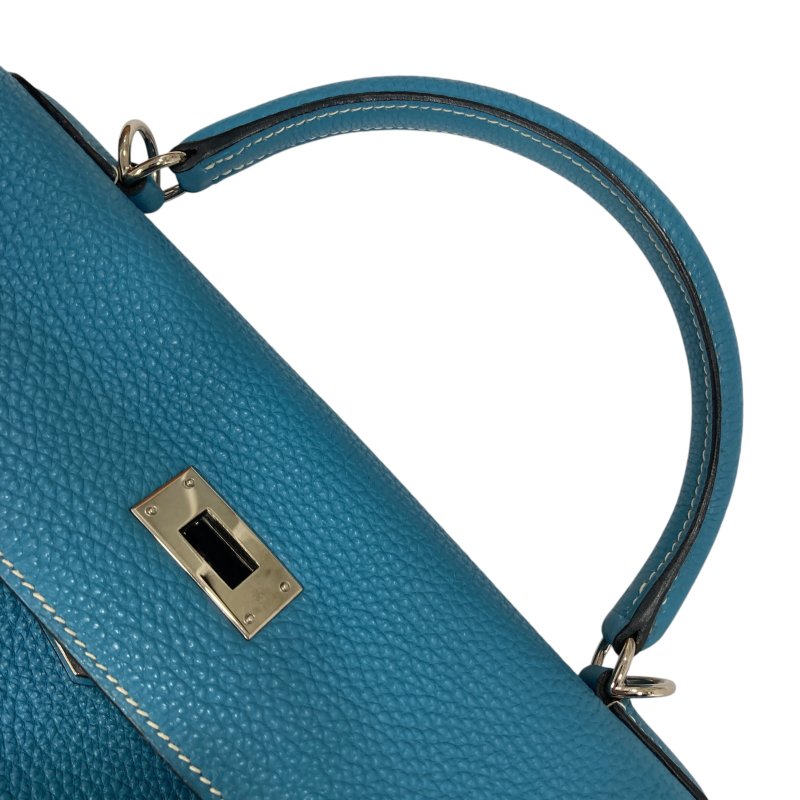 HERMES 愛馬仕 KELLY 32 外縫 🄸刻 皮革 手提包 藍色 銀釦-23
