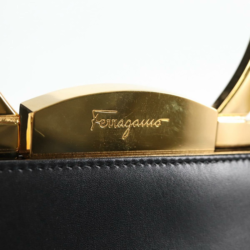 【日本直送】Salvatore Ferragamo Gancini 手提包 皮革 黑金 正品 136667V-8