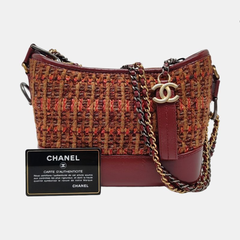 CHANEL GABRIELLE 小號 紅色毛呢菱格紋流浪包單肩包斜挎包 金色銀色釕色五金 25開 可拆卸肩-7