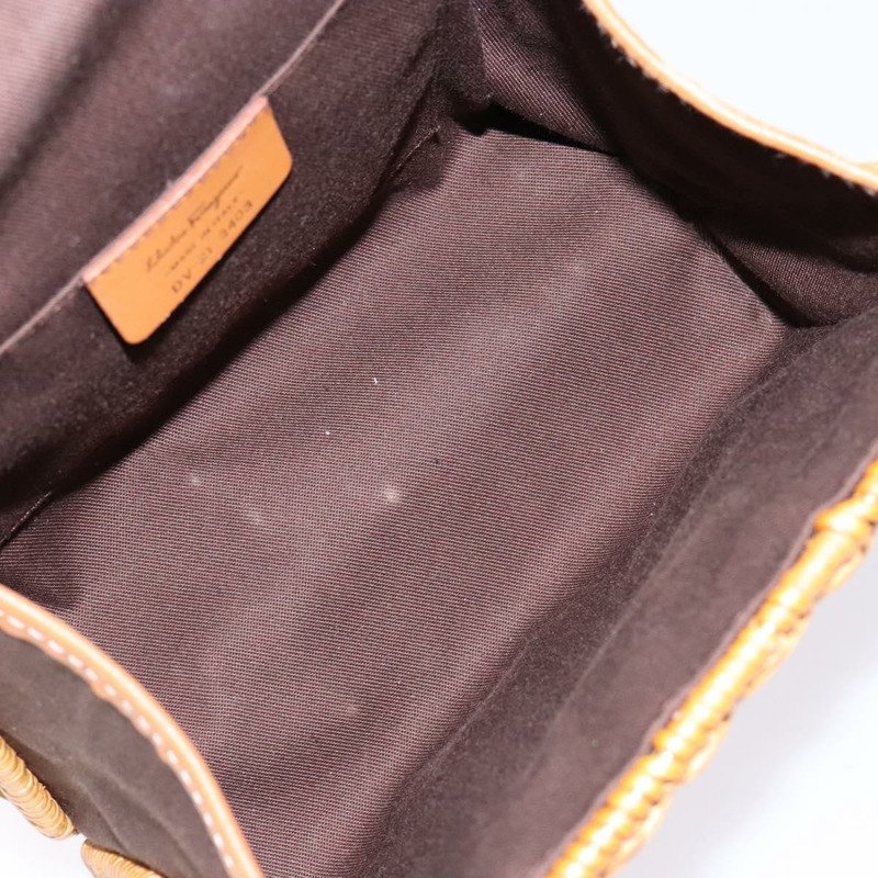 【日本直送】Salvatore Ferragamo Gancini 手提包 Wicker 米色金色 正品 139130V-10