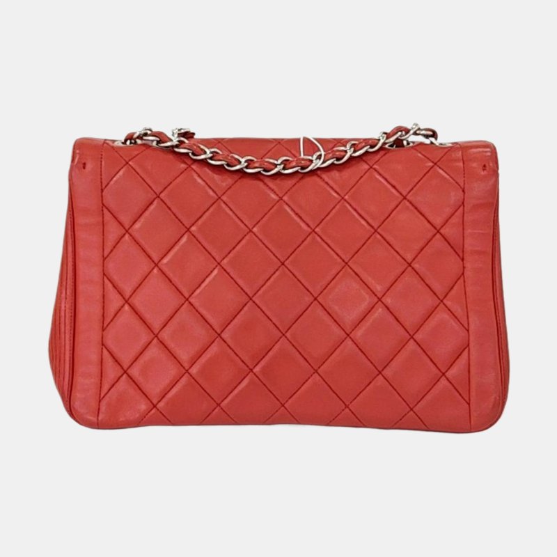 CHANEL CLASSIC FLAP 紅色羊皮菱格紋單肩包斜挎包 銀色五金-4