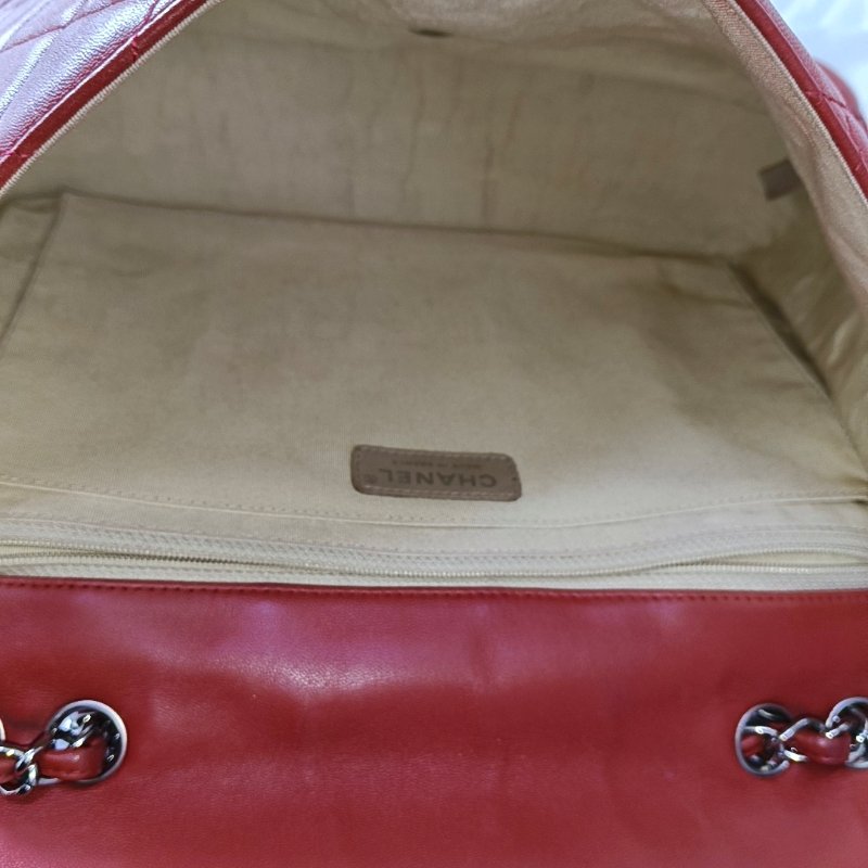 CHANEL CLASSIC FLAP 紅色羊皮菱格紋單肩包斜挎包 銀色五金-6