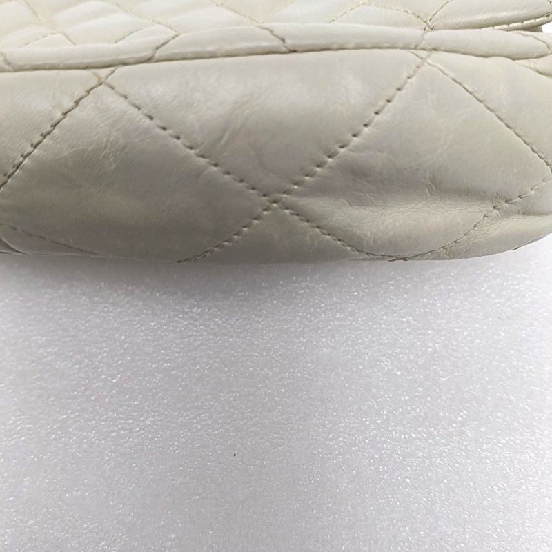 CHANEL CLASSIC FLAP中號 白色牛皮菱格紋縫線單肩包手提包 釕色五金 14開-15