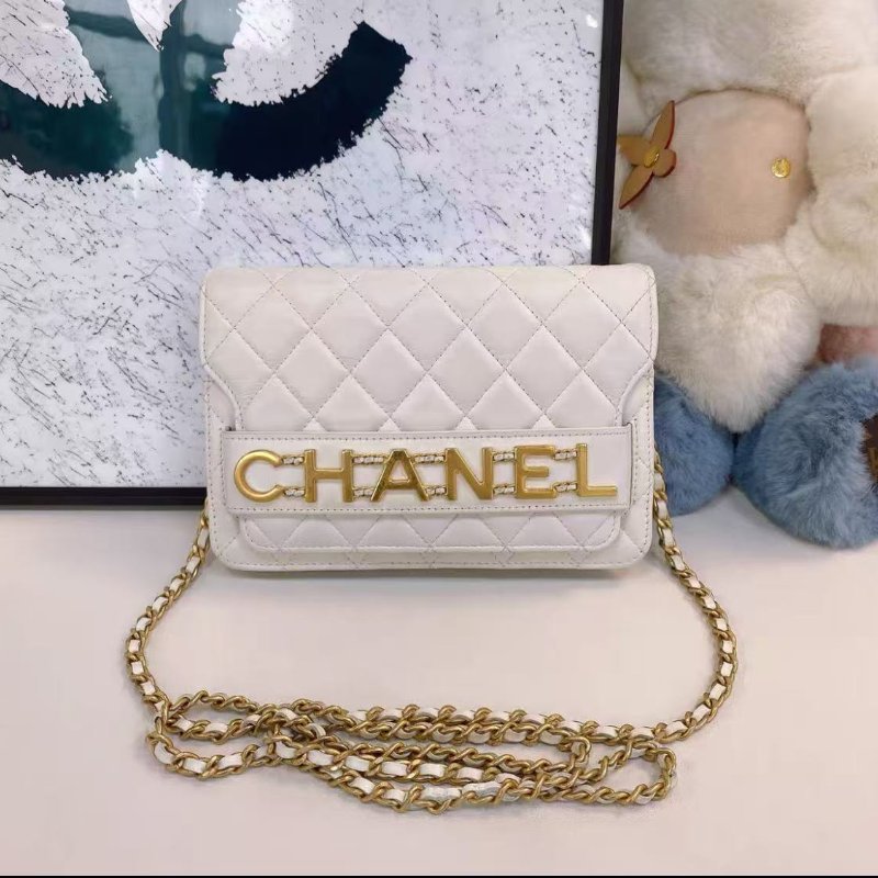 Chanel 白色金色字母 woc鍊條包 19*13 98新配件塵袋-1