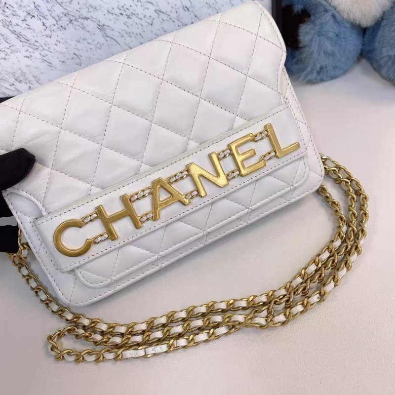 Chanel 白色金色字母 woc鍊條包 19*13 98新配件塵袋-2