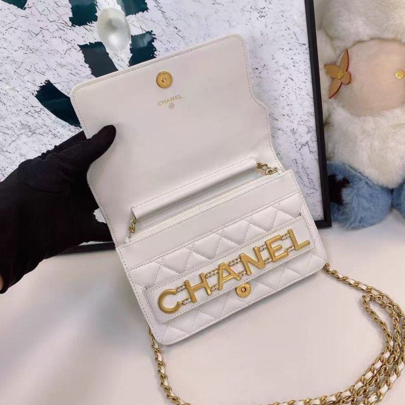 Chanel 白色金色字母 woc鍊條包 19*13 98新配件塵袋-3