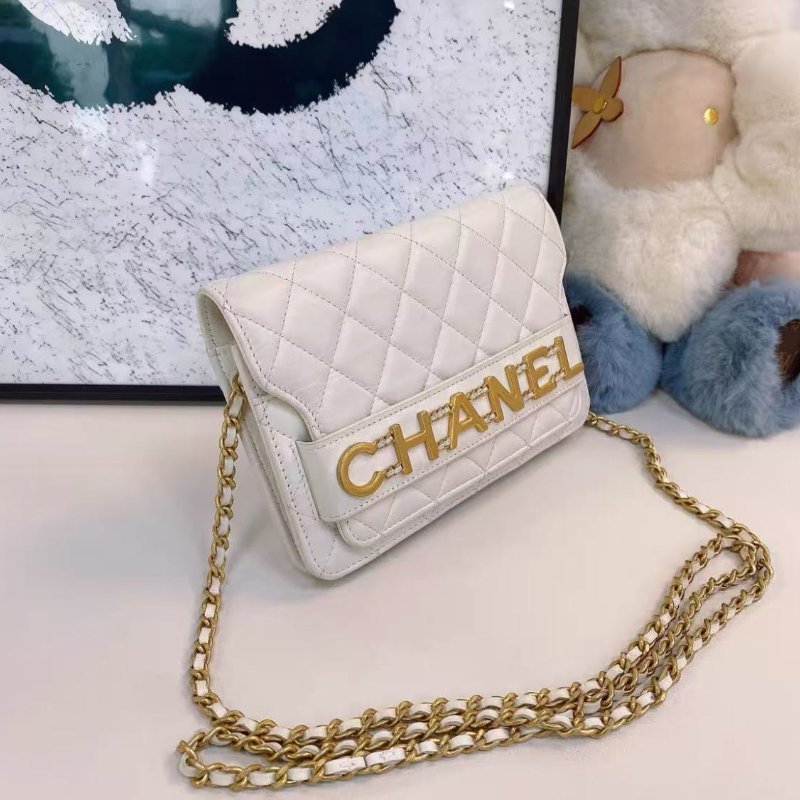 Chanel 白色金色字母 woc鍊條包 19*13 98新配件塵袋-5