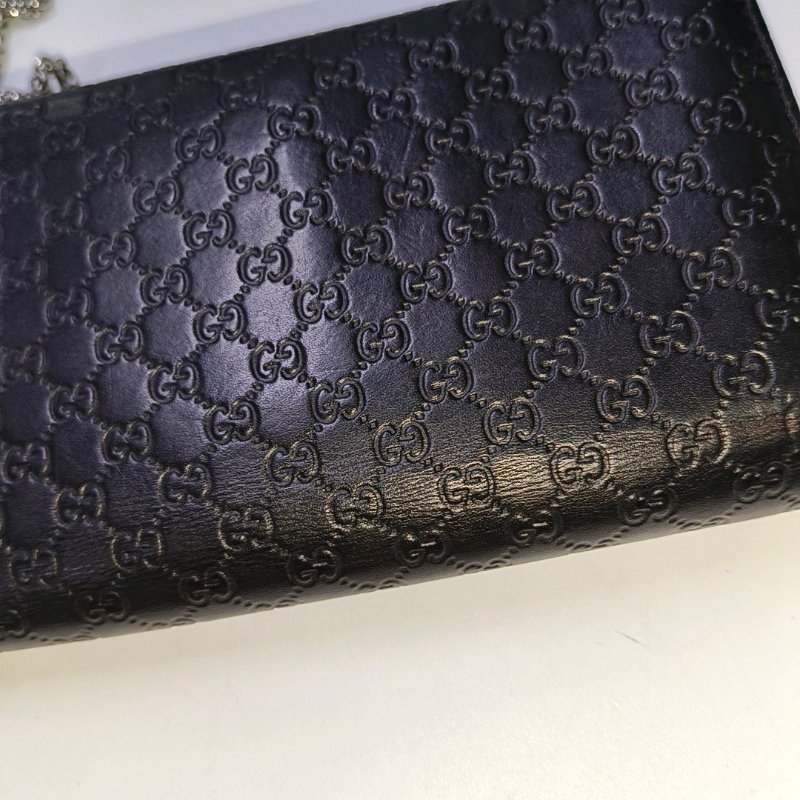 GUCCI黑色牛皮老花壓紋單肩包 銀色五金-8