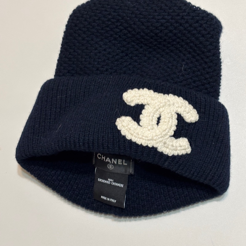 914intheair精品代購『全新全配』Chanel 香奈兒毛帽 雙C logo冷帽 海軍藍 深藍 針織帽-4
