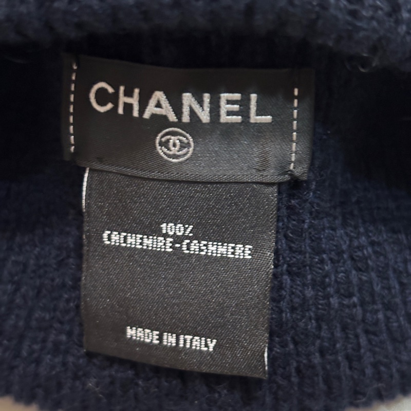 914intheair精品代購『全新全配』Chanel 香奈兒毛帽 雙C logo冷帽 海軍藍 深藍 針織帽-5