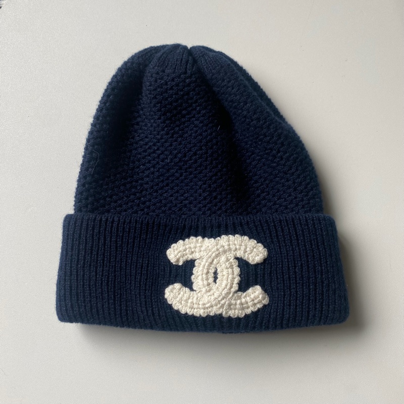 914intheair精品代購『全新全配』Chanel 香奈兒毛帽 雙C logo冷帽 海軍藍 深藍 針織帽-9
