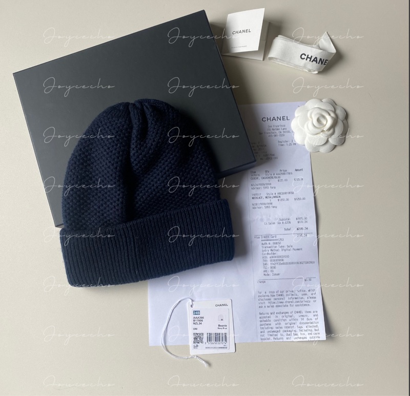 914intheair精品代購『全新全配』Chanel 香奈兒毛帽 雙C logo冷帽 海軍藍 深藍 針織帽-15