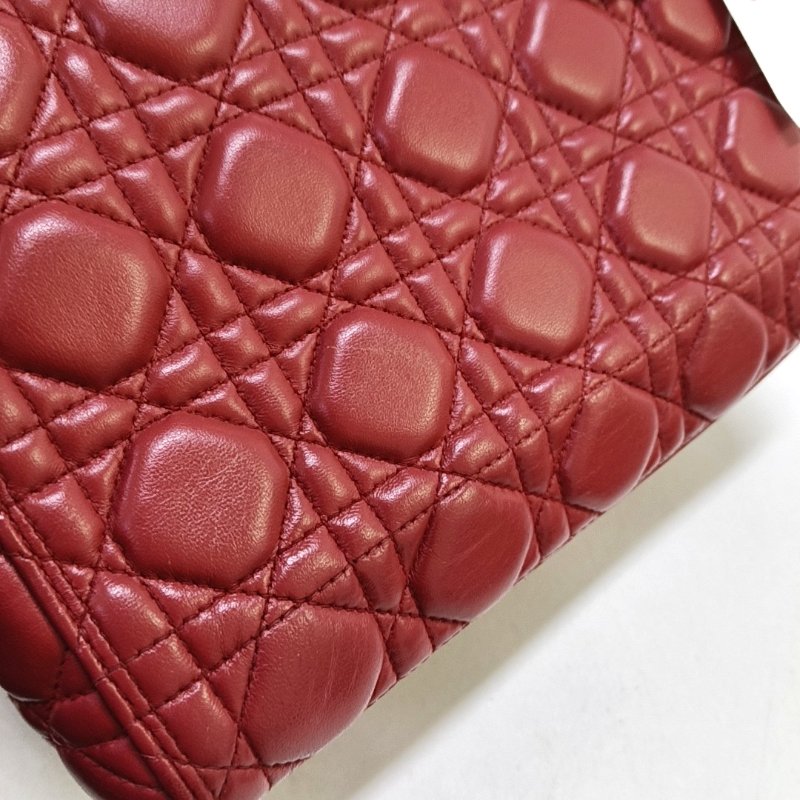 DIOR Lady Dior中號 粉色羊皮藤格紋縫線戴妃五格手提包 金色五金-7