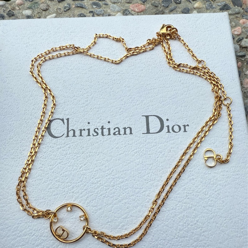 全新DIOR圓形水鑽字母雙鍊項鍊頸鍊-0