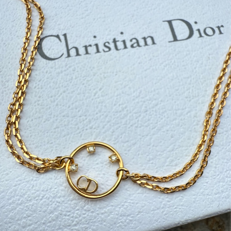 全新DIOR圓形水鑽字母雙鍊項鍊頸鍊-1