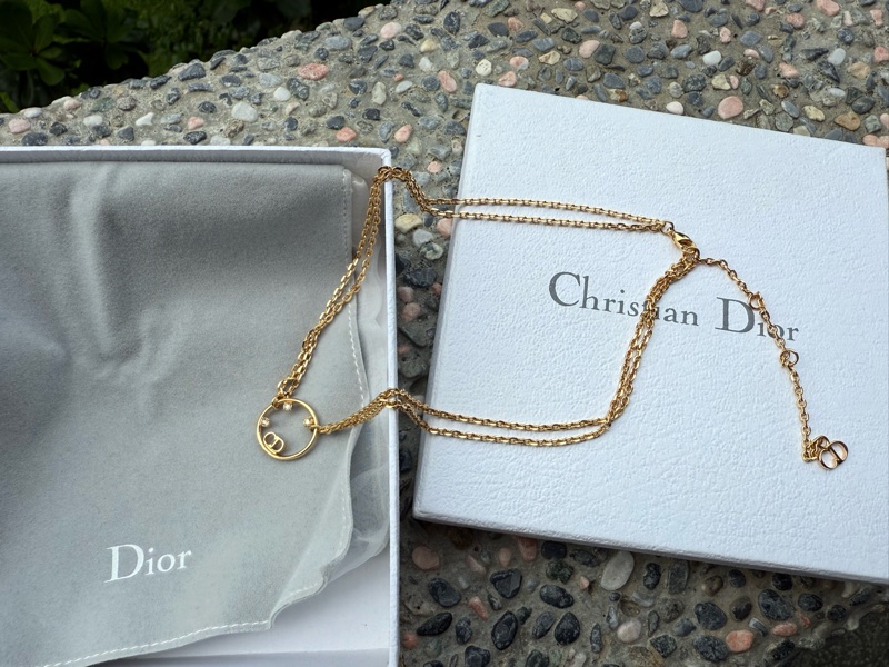 全新DIOR圓形水鑽字母雙鍊項鍊頸鍊-2