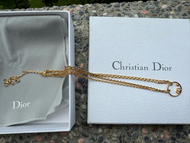 全新DIOR圓形水鑽字母雙鍊項鍊頸鍊-3