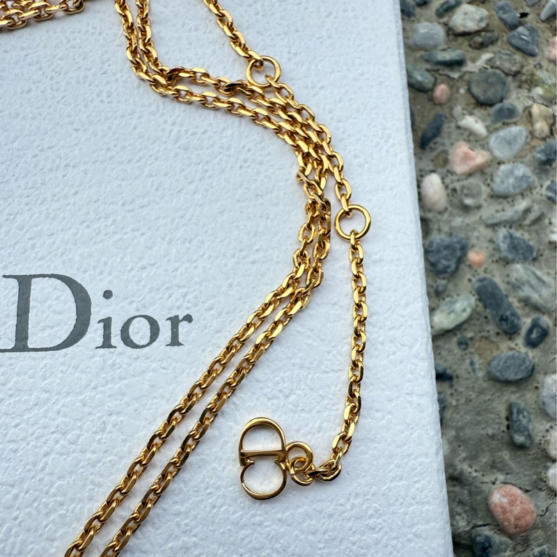 全新DIOR圓形水鑽字母雙鍊項鍊頸鍊-4