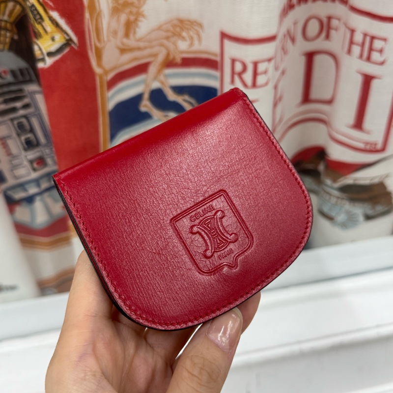 Celine 真皮紅色 零錢包 散紙包 首飾收納包-0