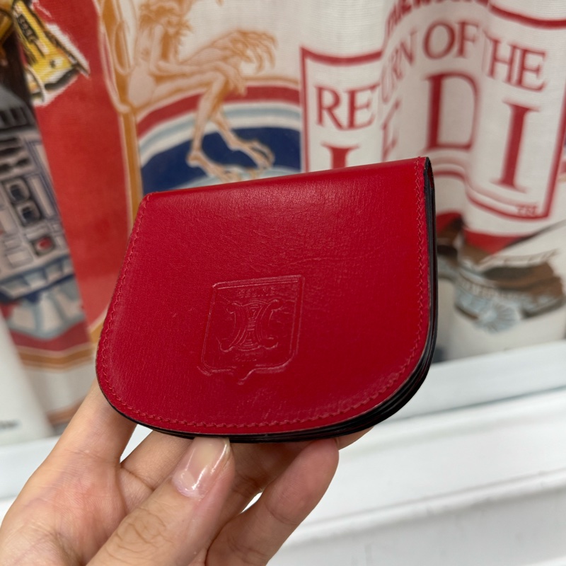 Celine 真皮紅色 零錢包 散紙包 首飾收納包-1