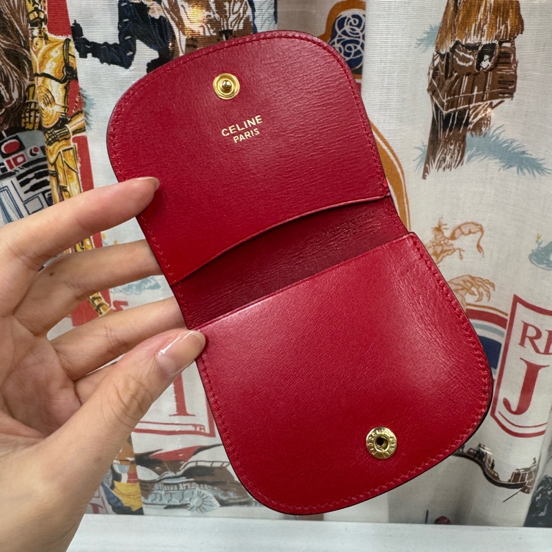 Celine 真皮紅色 零錢包 散紙包 首飾收納包-2