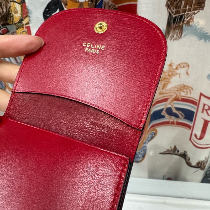 Celine 真皮紅色 零錢包 散紙包 首飾收納包-11