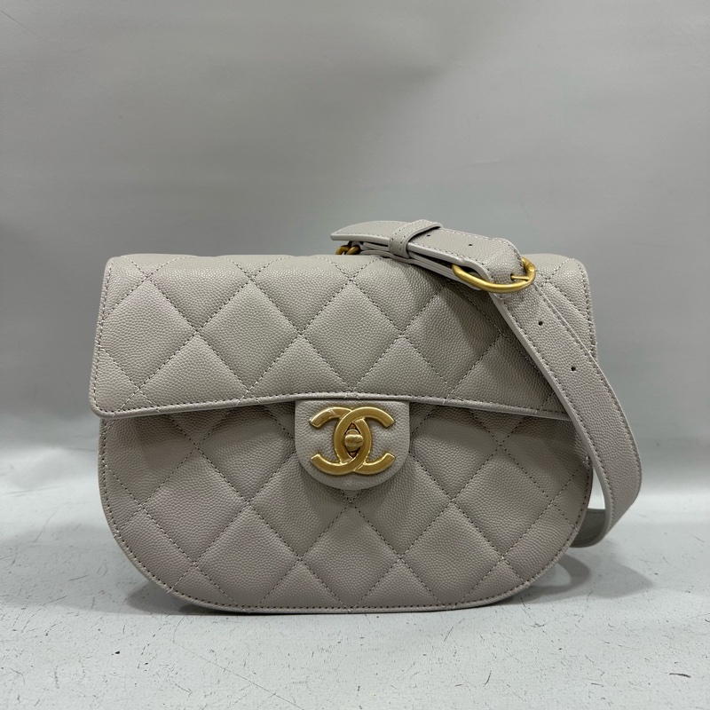 Chanel as2485 大象灰荔枝皮金釦馬鞍包 斜背包-0