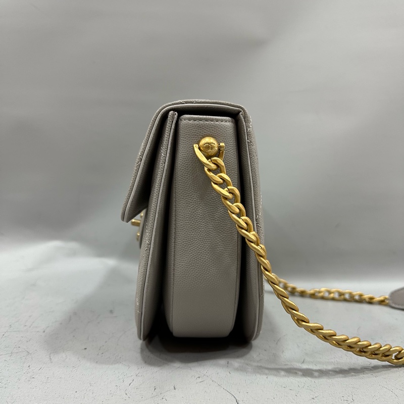 Chanel as2485 大象灰荔枝皮金釦馬鞍包 斜背包-1