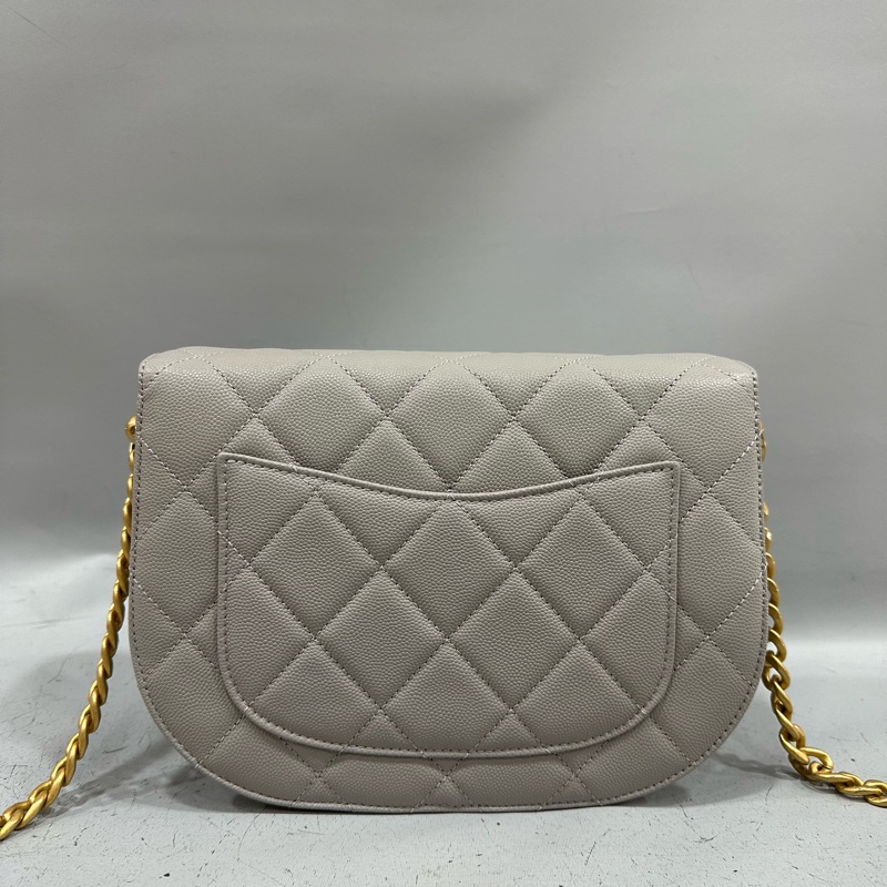 Chanel as2485 大象灰荔枝皮金釦馬鞍包 斜背包-2