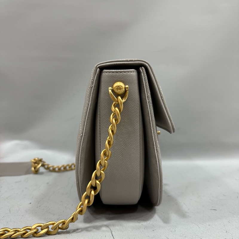 Chanel as2485 大象灰荔枝皮金釦馬鞍包 斜背包-4