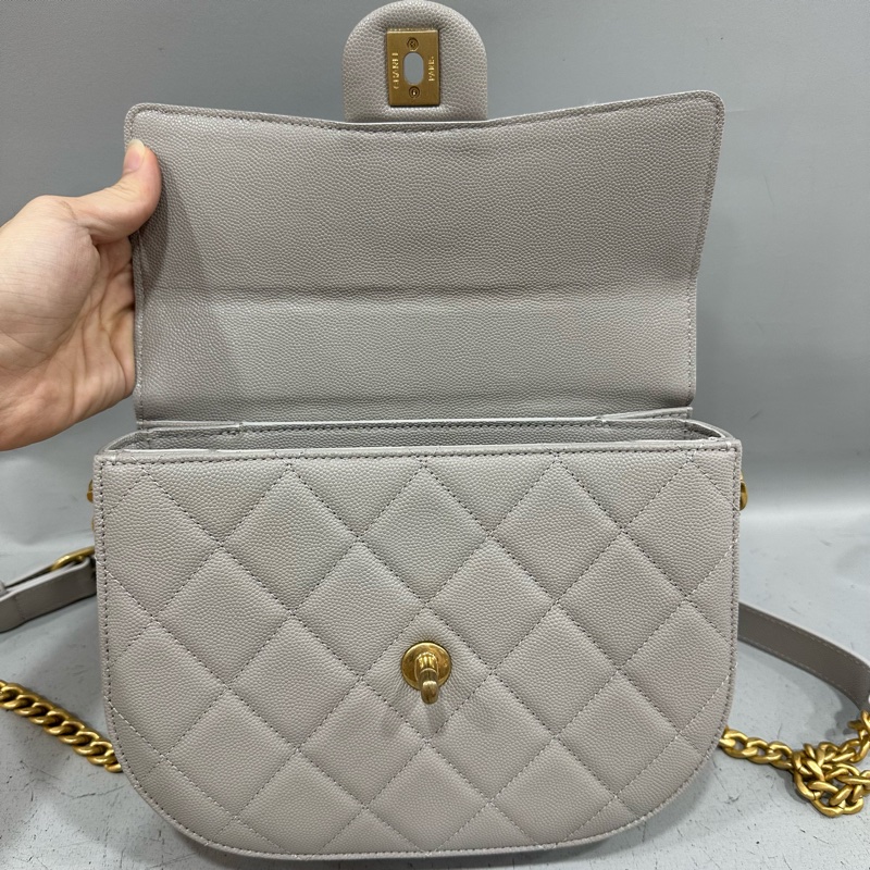 Chanel as2485 大象灰荔枝皮金釦馬鞍包 斜背包-20