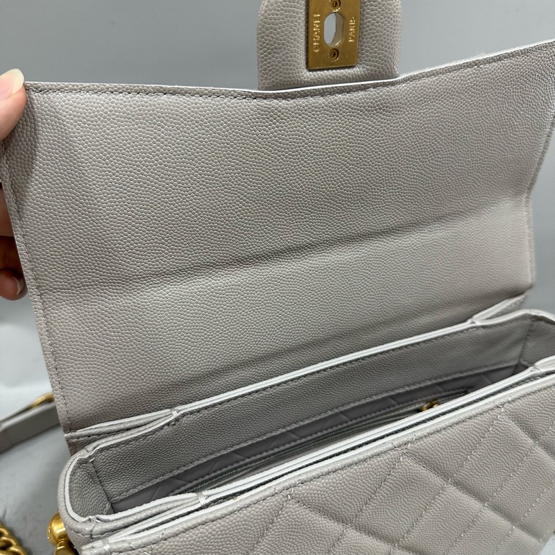 Chanel as2485 大象灰荔枝皮金釦馬鞍包 斜背包-21