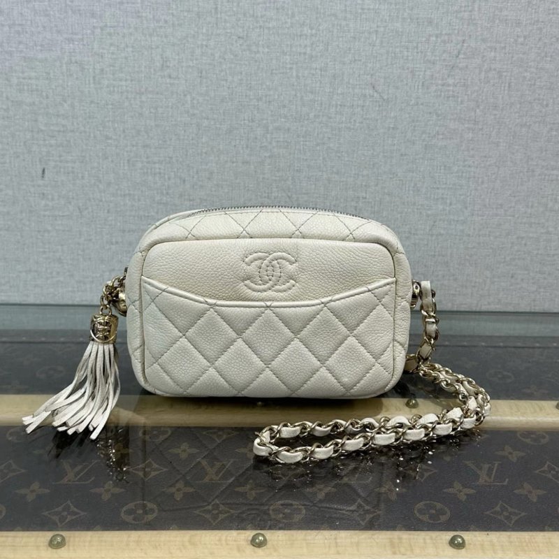 CHANEL 白金荔枝紋流蘇相機包17*12*5 98新配件塵袋-0